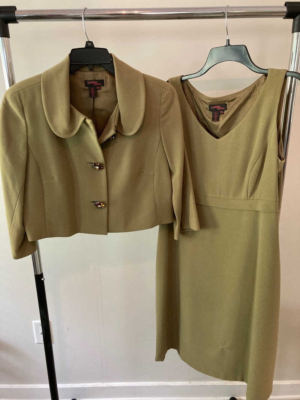 Cynthia Rowley Olive Green Sheath Dress with Cropped Jacket Set